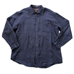 TASSO ELBA Blue Plaid LINEN MENS SHIRT SIZE XL